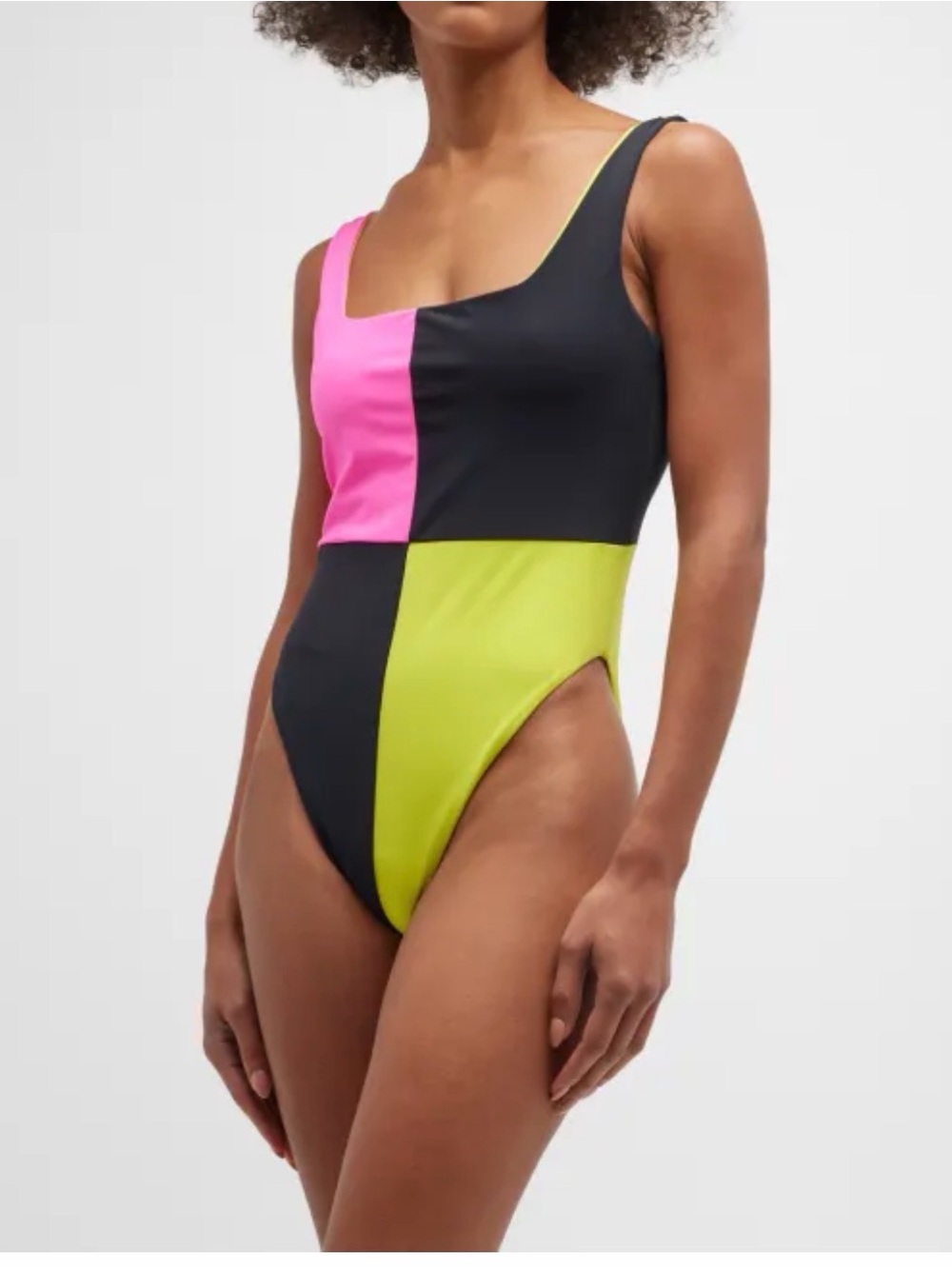 Mara Hoffman Hot Pink, Yellow & Black Colorblock One-Piece